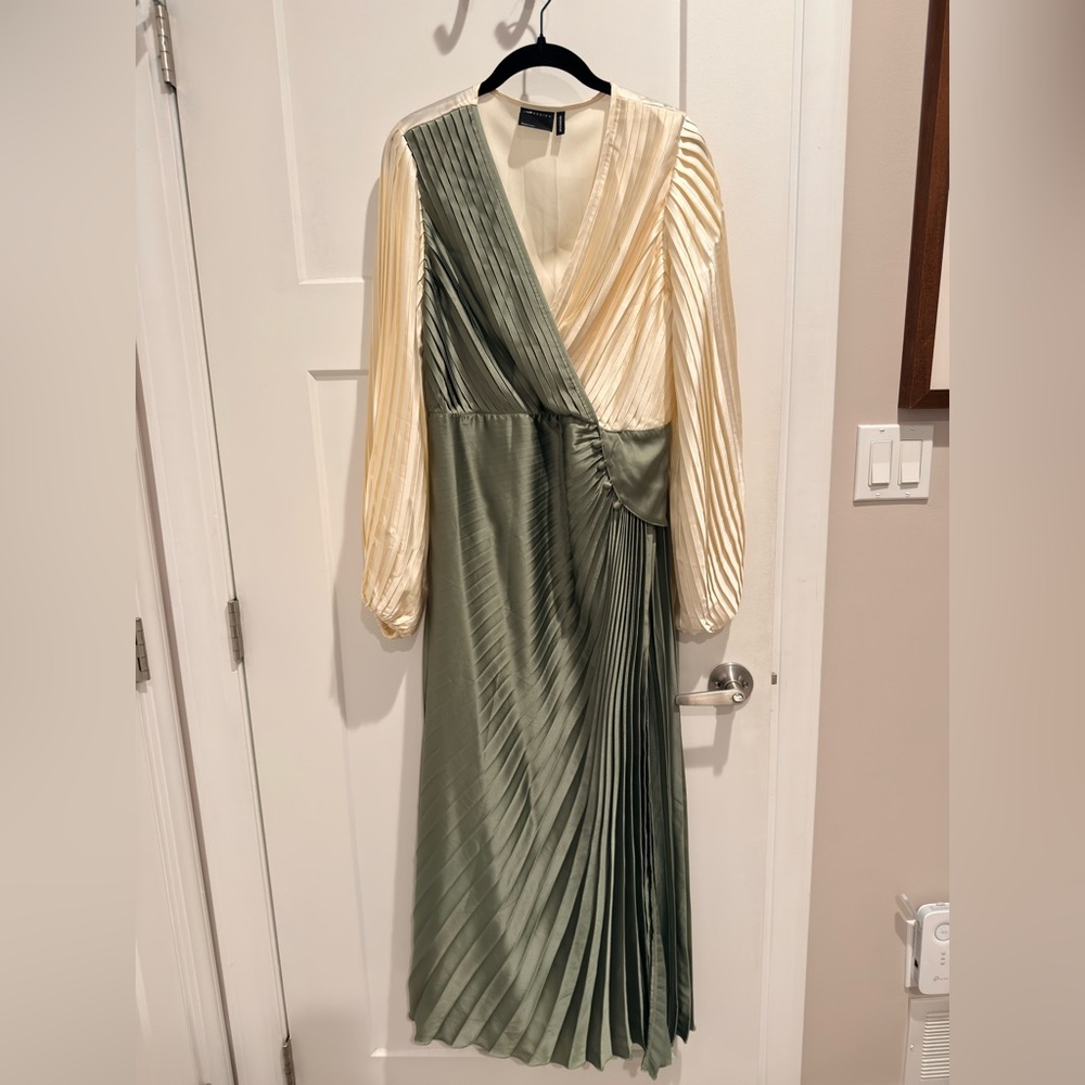 ASOS Design Cream and Green Pleated Dress
